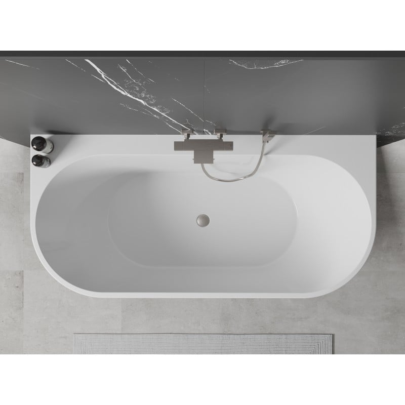 Mexen Oval+ free-standing wall-mounted bathtub 170 x 80 cm, white, brushed nickel overflow - 52681708000-97