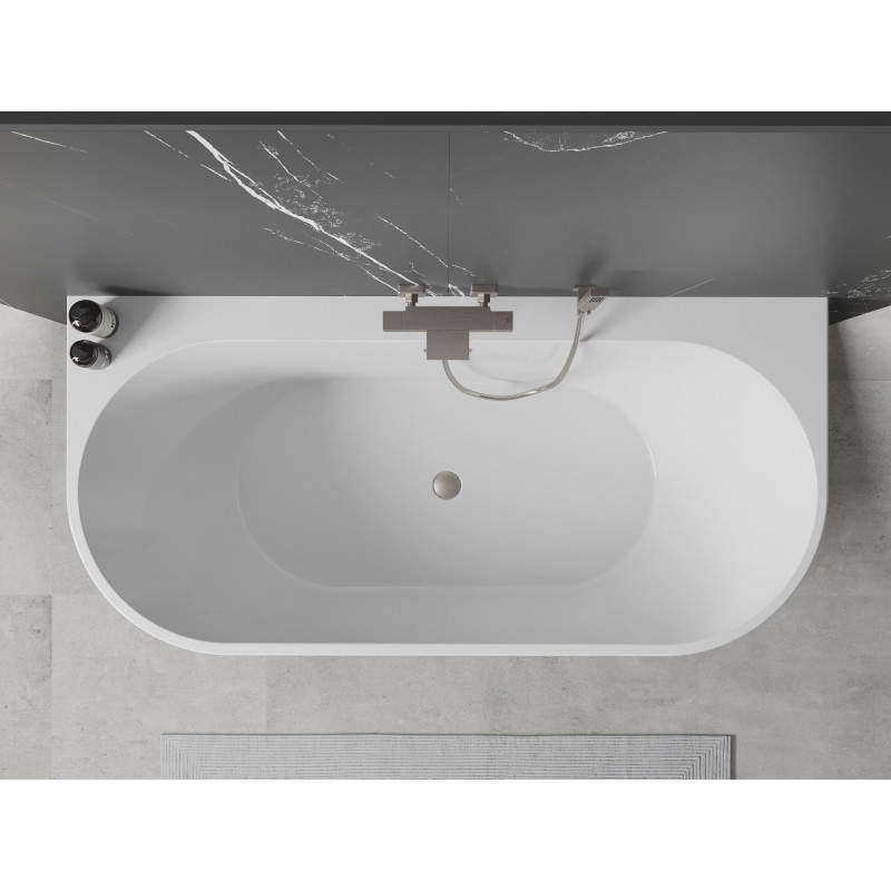 Mexen Oval+ vrijstaande wandbadkuip 170 x 80 cm, wit, overloop geborsteld nikkel - 52681708000-97