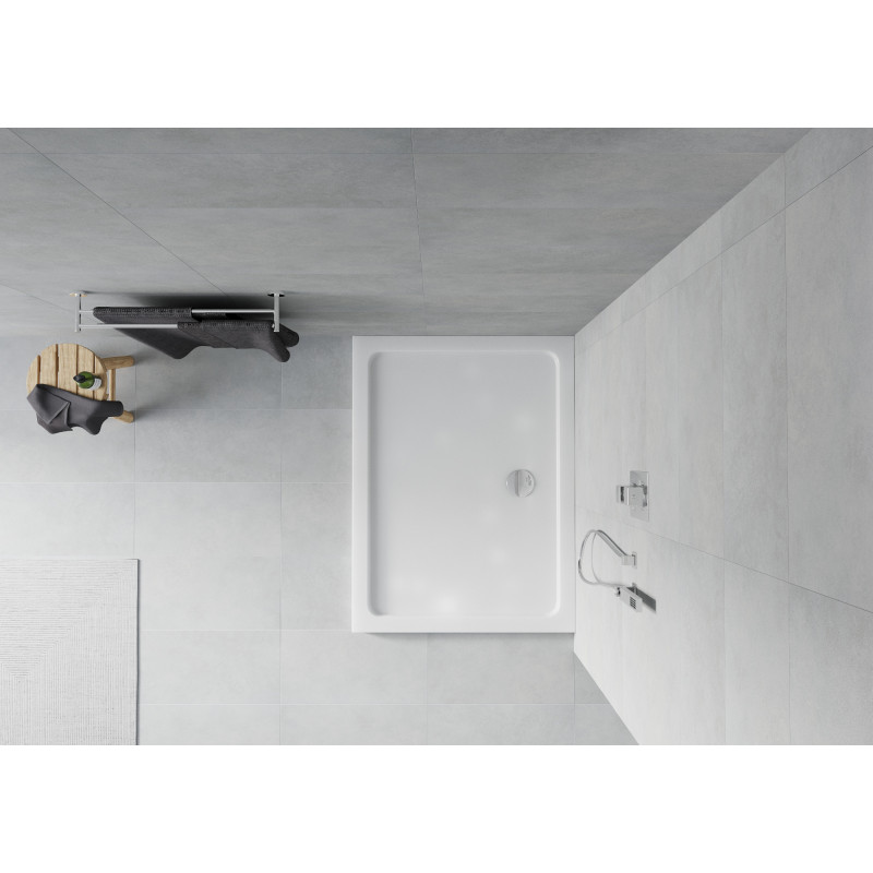 Mexen Flat slim rechthoekige douchebak 130 x 80 cm, wit, chroom sifon - 40108013