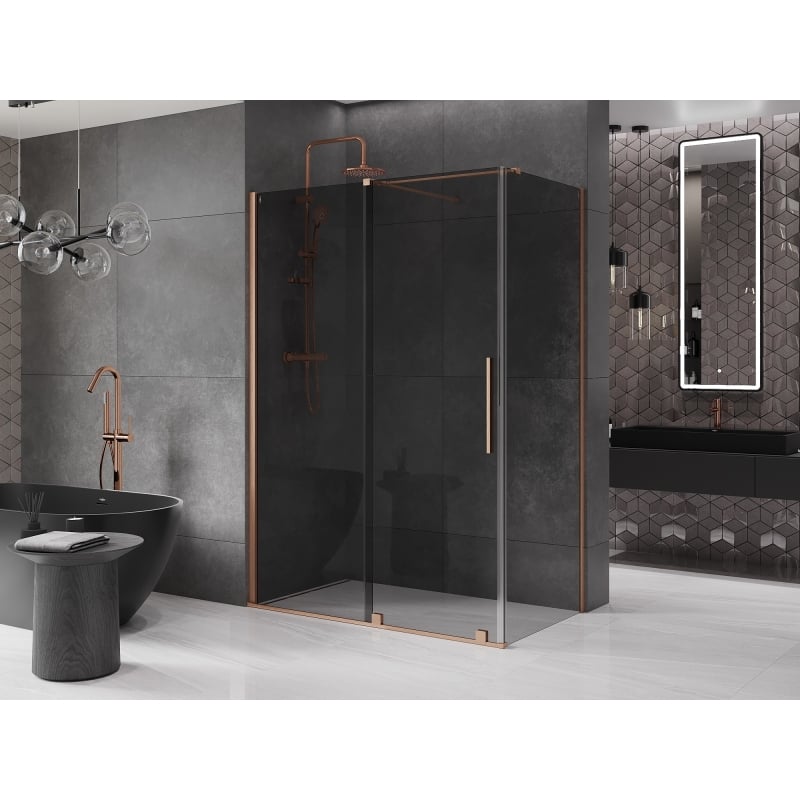 Mexen Velar Sliding Shower Enclosure 150 x 85 cm, Graphite, Brushed Copper - 871-150-085-41-65