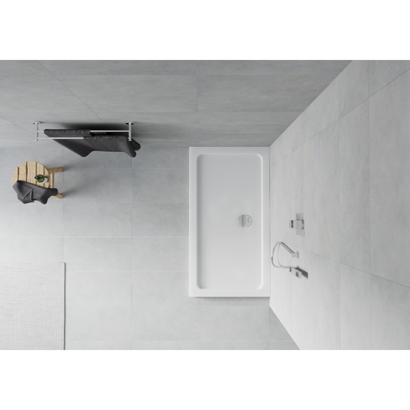 Mexen Flat plato de ducha rectangular slim 130 x 70 cm, blanco, sifón cromado - 40107013