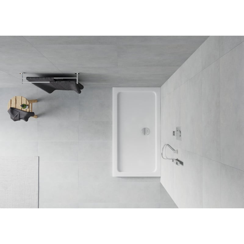 Mexen Flat plato de ducha rectangular slim 140 x 70 cm, blanco, sifón cromado - 40107014
