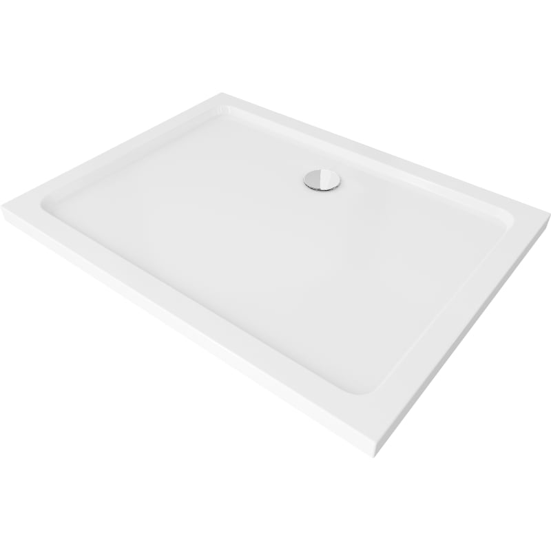 Mexen Flat rectangular slim shower tray 140 x 100 cm, white, chrome trap - 40101014