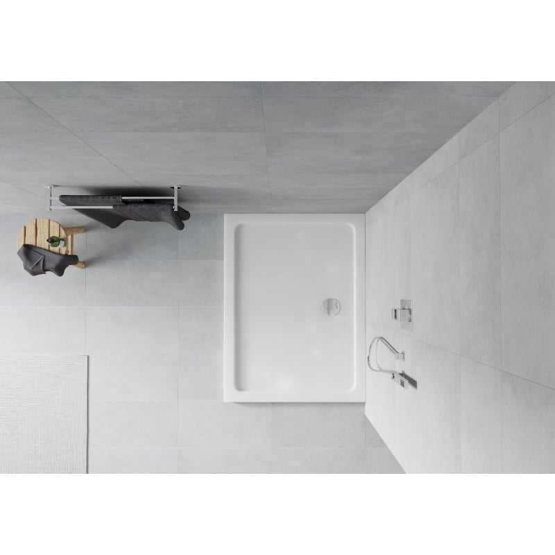 Mexen Flat rectangular slim shower tray 140 x 100 cm, white, chrome trap - 40101014