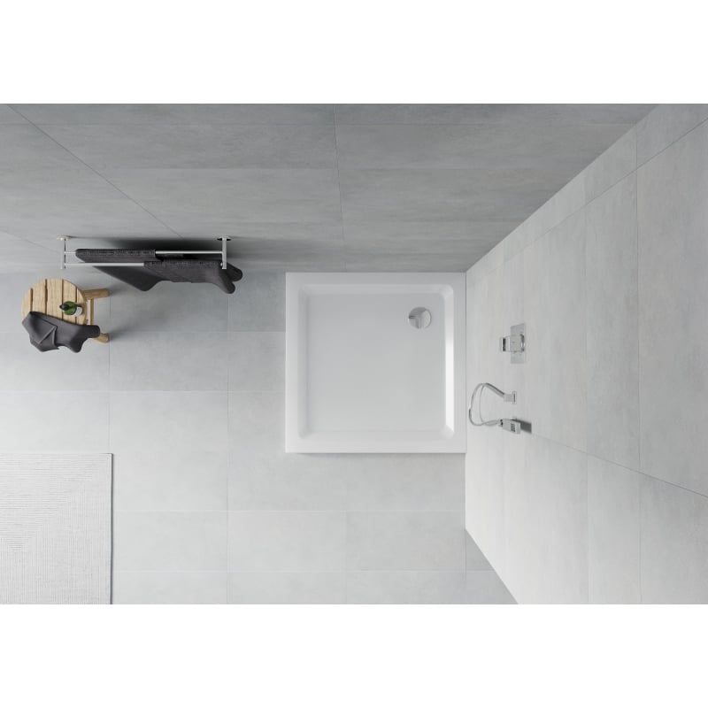 Mexen Flat square shower tray slim 80 x 80 cm, white, chrome siphon - 40108080