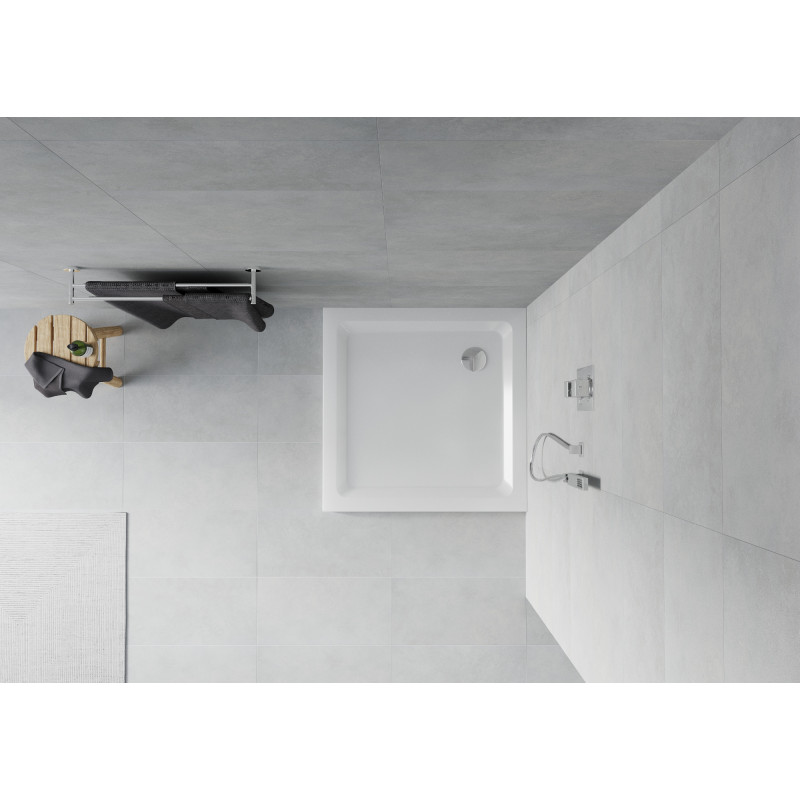 Mexen Flat vierkante douchebak slim 80 x 80 cm, wit, chroom sifon - 40108080