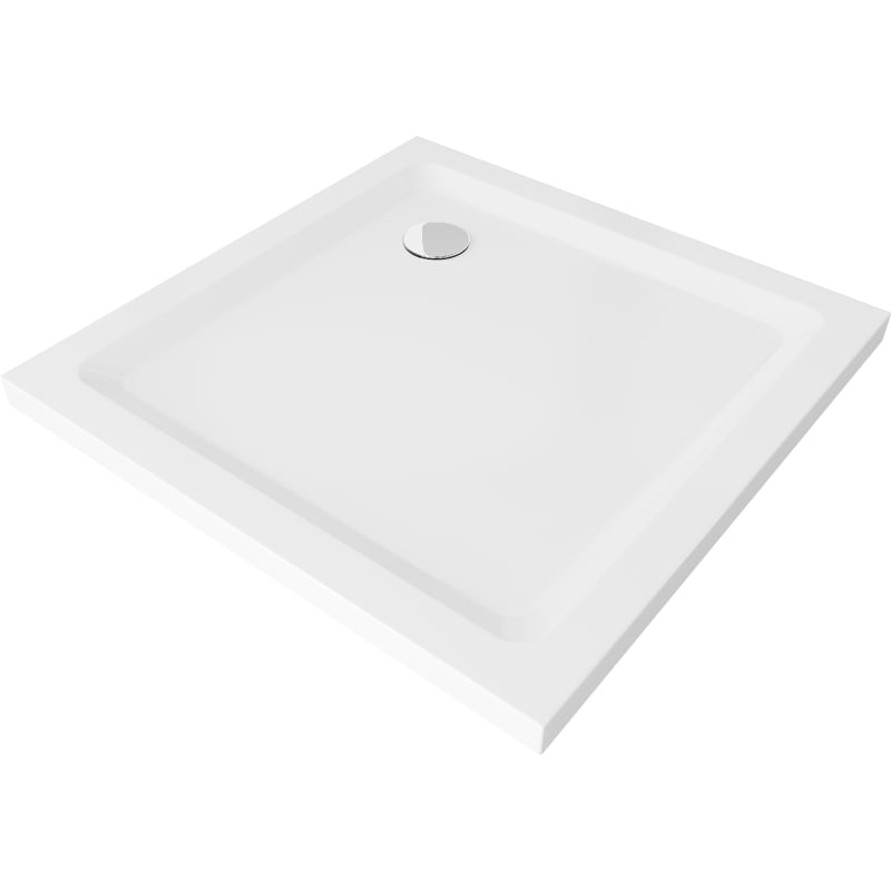 Mexen Flat ruudukujuline dušinurk slim 90 x 90 cm, valge, kroom sifoon - 40109090