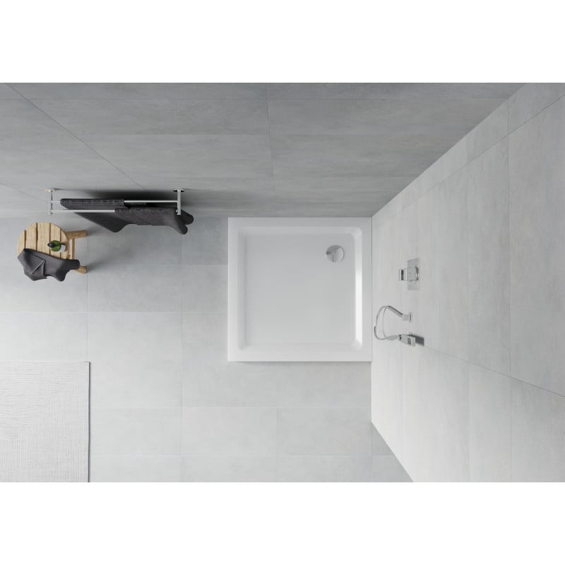 Mexen Flat brodzik kwadratowy slim 90 x 90 cm, biały, syfon chrom - 40109090