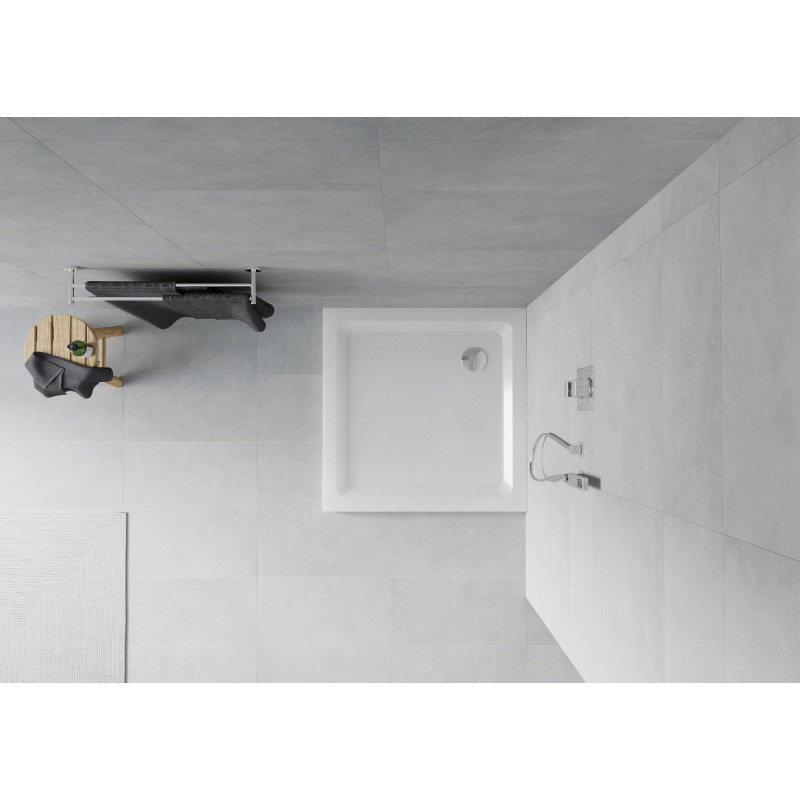 Mexen Flat kvadratna tuš kada slim 90 x 90 cm, bijela, krom sifon - 40109090