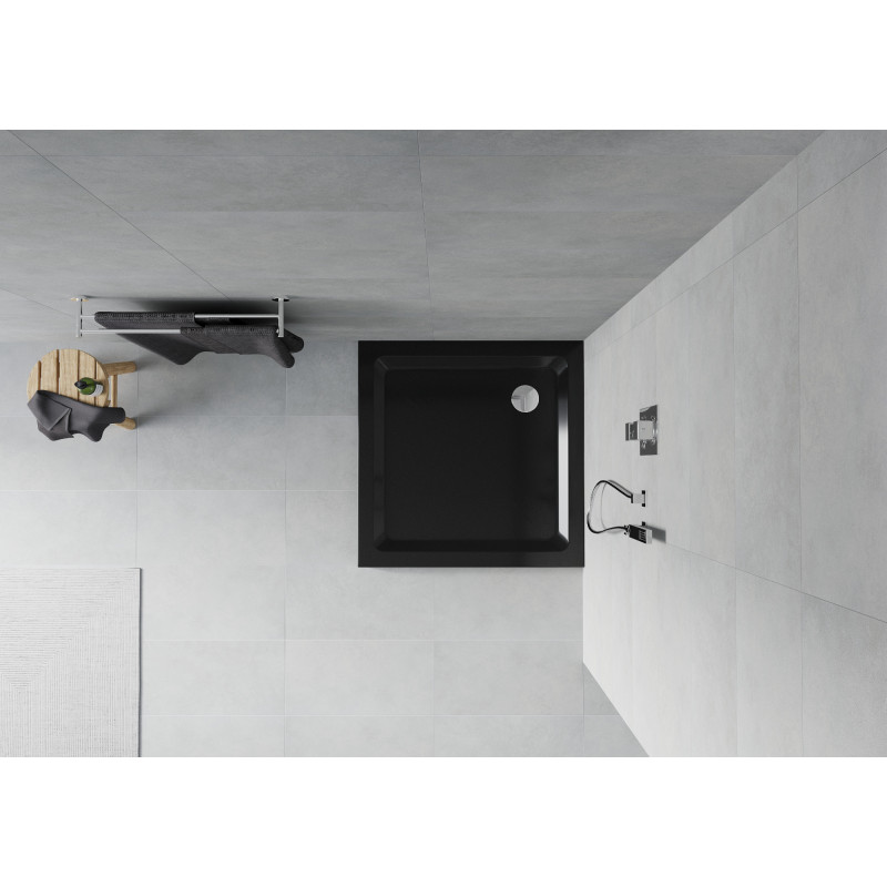 Mexen Flat brodzik kwadratowy slim 80 x 80 cm, czarny, syfon chrom - 40708080