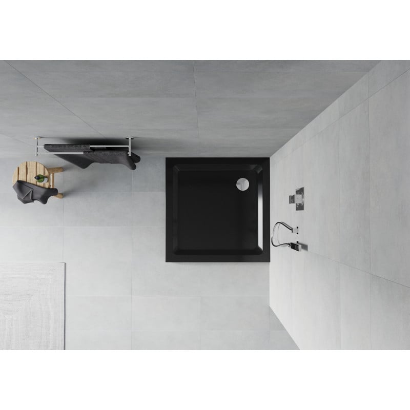 Mexen Flat square shower tray slim 90 x 90 cm, black, chrome siphon - 40709090