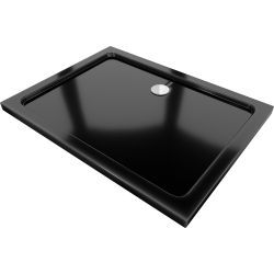 Mexen Flat brodzik prostokątny slim 100 x 80 cm, czarny, syfon chrom - 40708010