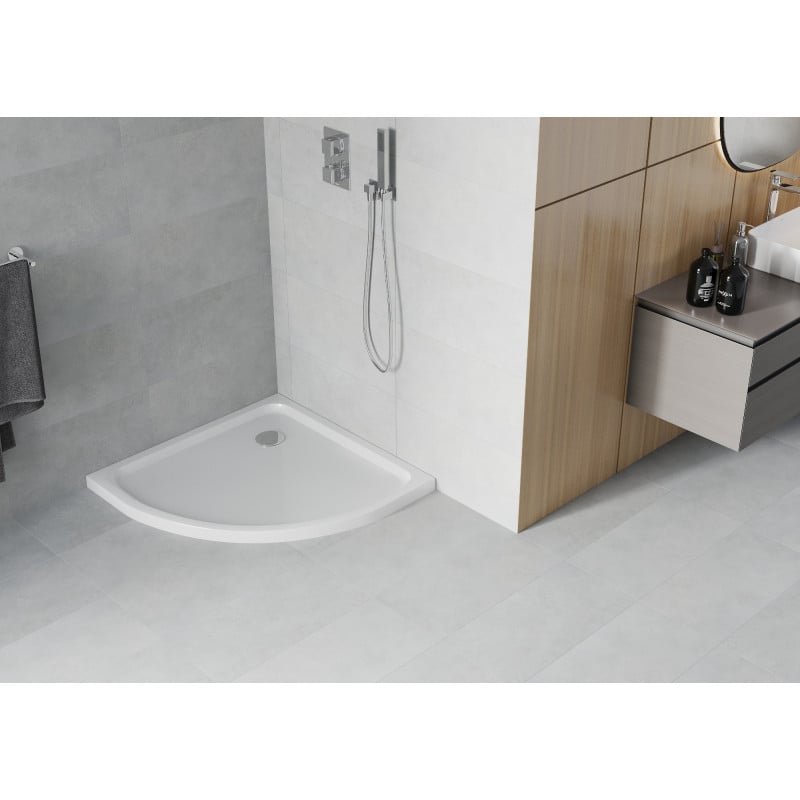 Mexen Flat receveur de douche semi-circulaire slim 80 x 80 cm, blanc, siphon chromé - 41108080