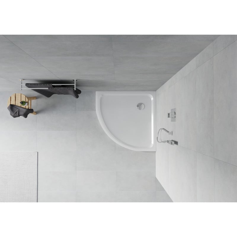 Mexen Flat halfronde douchebak slim 80 x 80 cm, wit, chrom afvoer - 41108080