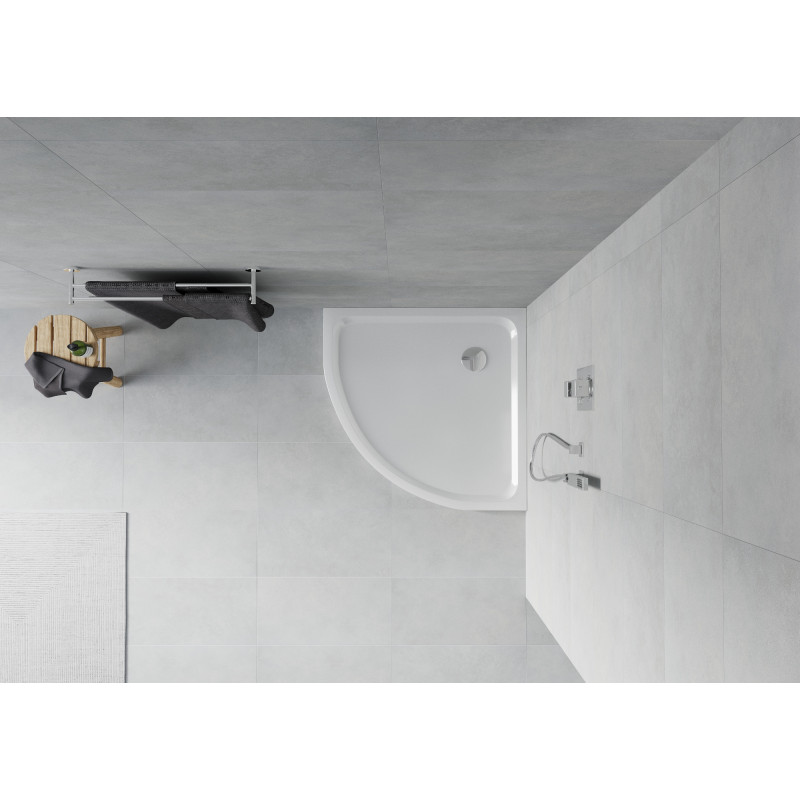 Mexen Flat plato de ducha semicircular slim 90 x 90 cm, blanco, sifón cromo - 41109090