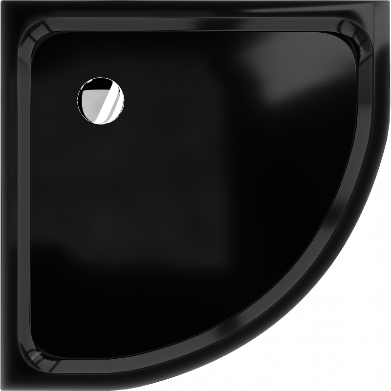 Mexen Flat semicircular slim tray 70 x 70 cm, black, chrome siphon - 41707070