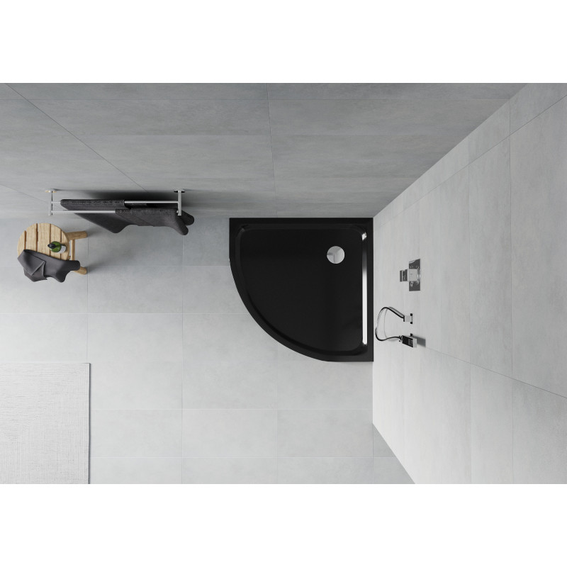 Mexen Flat Halbrunde Duschtasse Slim 90 x 90 cm, schwarz, Siphon Chrom - 41709090