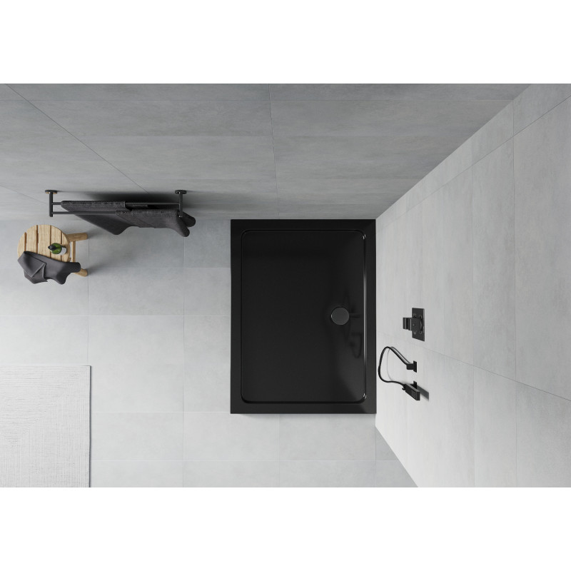 Mexen Flat Rechteckige Duschwanne Slim 100 x 80 cm, schwarz, schwarzer Siphon - 40708010B