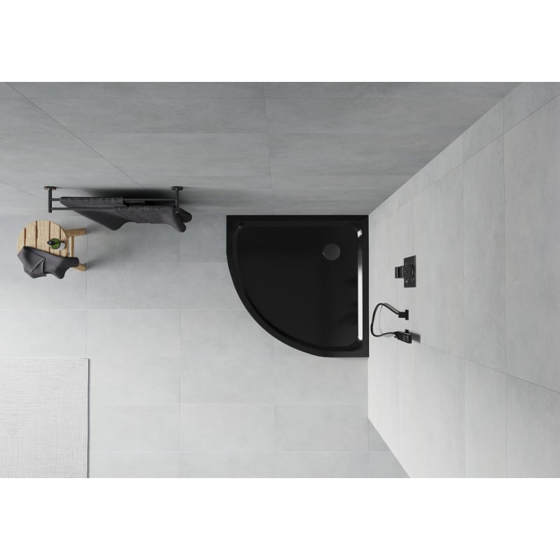 Mexen Flat brodzik półokrągły slim 80 x 80 cm, czarny, syfon czarny - 41708080B
