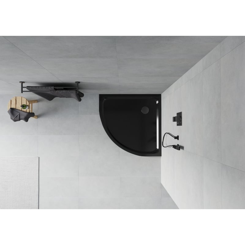 Mexen Flat poolringne dušialus slim 80 x 80 cm, must, sifoon must - 41708080B