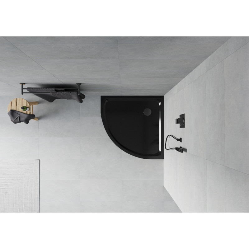 Mexen Flat halfronde douchebak slim 70 x 70 cm, zwart, zwarte sifon - 41707070B