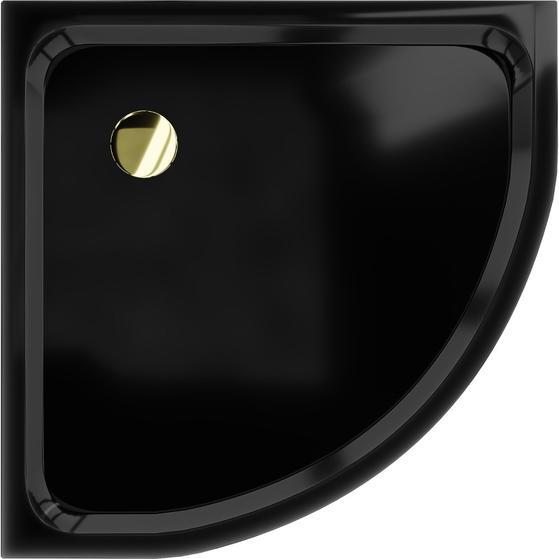 Mexen Flat semi-circular shower tray slim 90 x 90 cm, black, gold siphon - 41709090G