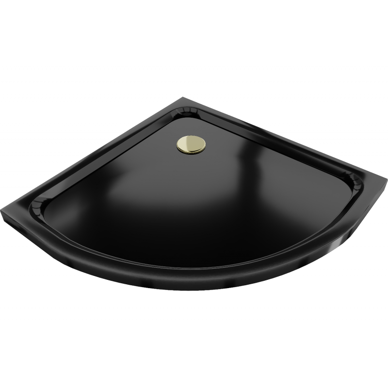 Mexen Flat Duschwanne Halbkreis Slim 90 x 90 cm, schwarz, Siphon gold - 41709090G