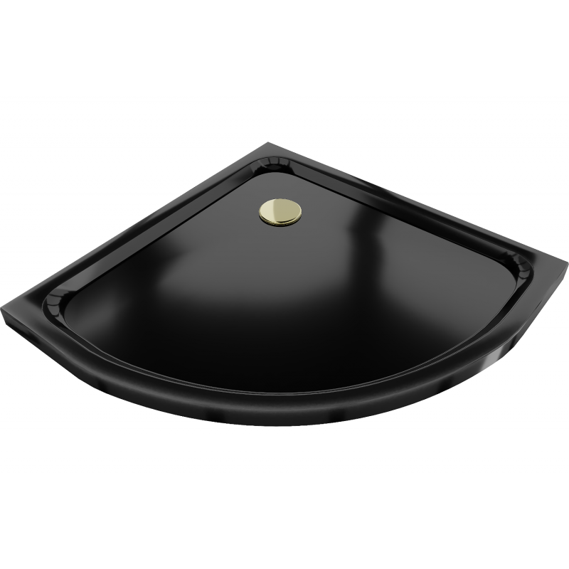 Mexen Flat half ronde douchebak slim 90 x 90 cm, zwart, gouden sifon - 41709090G
