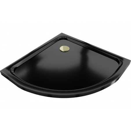 Mexen Flat halfronde slanke douchebak 80 x 80 cm, zwart, gouden sifon - 41708080G