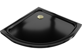 Mexen Flat halve cirkel douchebak slim 80 x 80 cm, zwart, gouden sifon - 41708080G