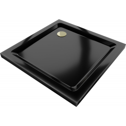 Mexen Flat brodzik kwadratowy slim 80 x 80 cm, czarny, syfon złoty - 40708080G