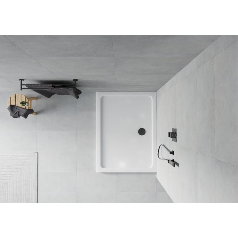 Mexen Flat pravokutna slim tuš kada 100 x 90 cm, bijela, crni sifon - 40109010B