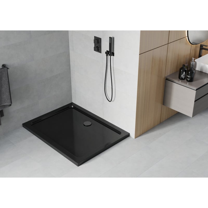 Mexen Flat Rechteckige Duschwanne Slim 120 x 90 cm, Schwarz, Schwarzer Siphon - 40709012B