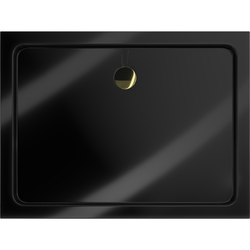 Mexen Flat rectangular slim shower tray 120 x 90 cm, black, gold siphon - 40709012G