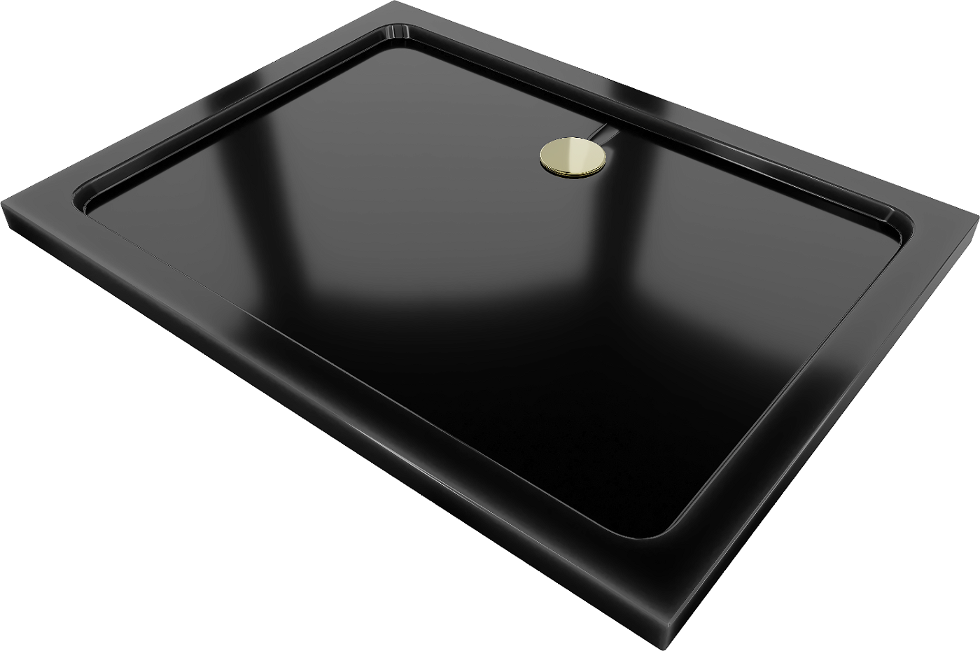Mexen Flat brodzik prostokątny slim 100 x 90 cm, czarny, syfon złoty - 40709010G