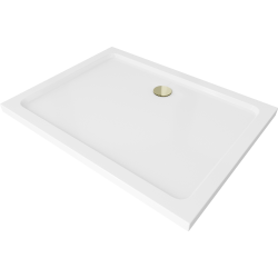 Mexen Flat brodzik prostokątny slim 110 x 70 cm, biały, syfon złoty - 40107011G