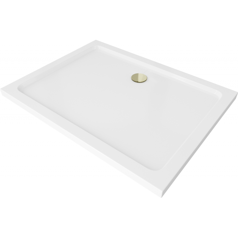 Mexen Flat slanke rechthoekige douchebak 110 x 70 cm, wit, gouden sifon - 40107011G