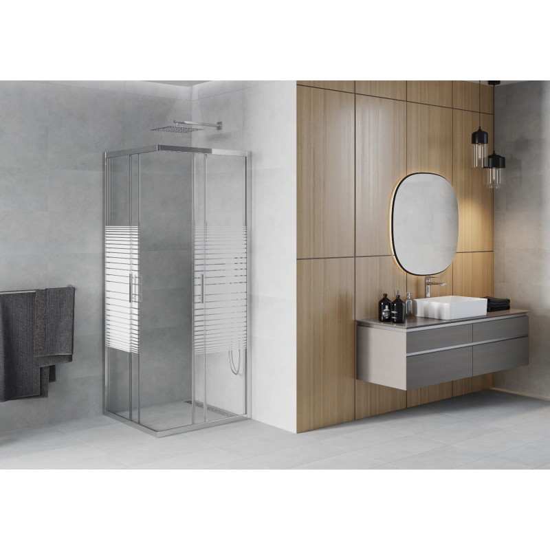 Mexen Rio ruudukujuline dušinurk 90 x 90 cm, valged triibud, kroom - 860-090-090-01-20
