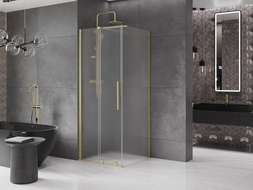 Mexen Velar Schiebeduschkabine 120 x 120 cm, Milchglas, gebürstetes Gold - 871-120-120-31-55