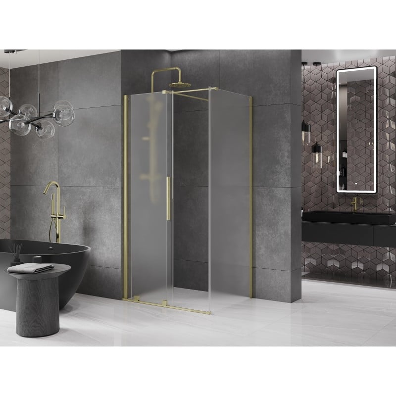 Mexen Velar sliding shower enclosure 130 x 80 cm, frosted, brushed gold - 871-130-080-31-55