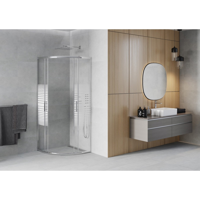 Mexen Rio cabine de duche semicircular 70 x 70 cm, faixas brancas, cromado - 863-070-070-01-20