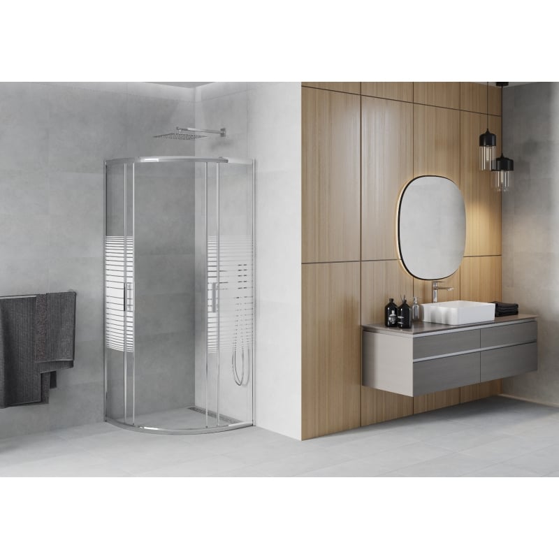 Mexen Rio halvrund duschkabin 70 x 70 cm, vita ränder, krom - 863-070-070-01-20