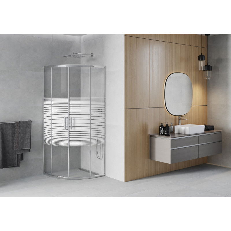 Mexen Rio cabine de douche semi-circulaire 90 x 90 cm, bandes blanches, chrome - 863-090-090-01-20