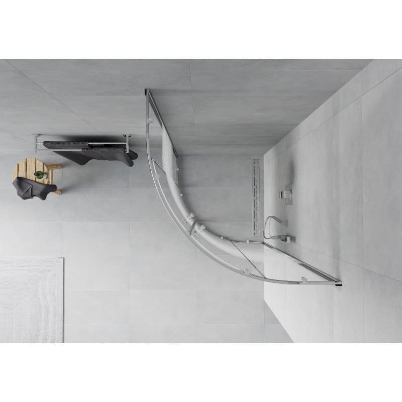 Mexen Rio cabine de duche semicircular 90 x 90 cm, faixas brancas, cromada - 863-090-090-01-20