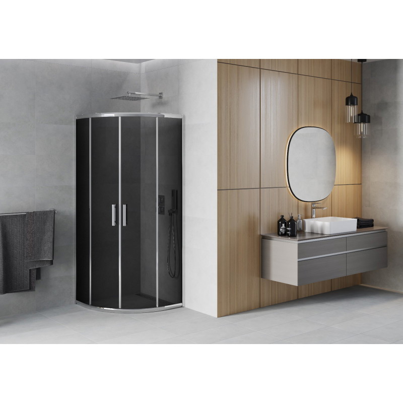 Mexen Rio halfcilindrische douchecabine 80 x 80 cm, grafiet, chroom - 863-080-080-01-40