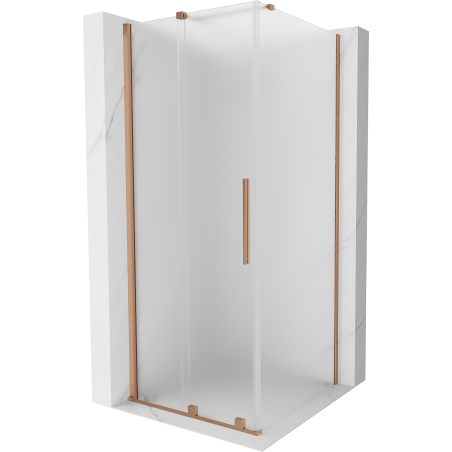 Mexen Velar schuifbare douchecabine 100 x 100 cm, matglas, geborsteld koper - 871-100-100-31-65