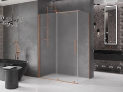 Mexen Velar Sliding Shower Enclosure 140 x 70 cm, Frosted, Brushed Copper - 871-140-070-31-65