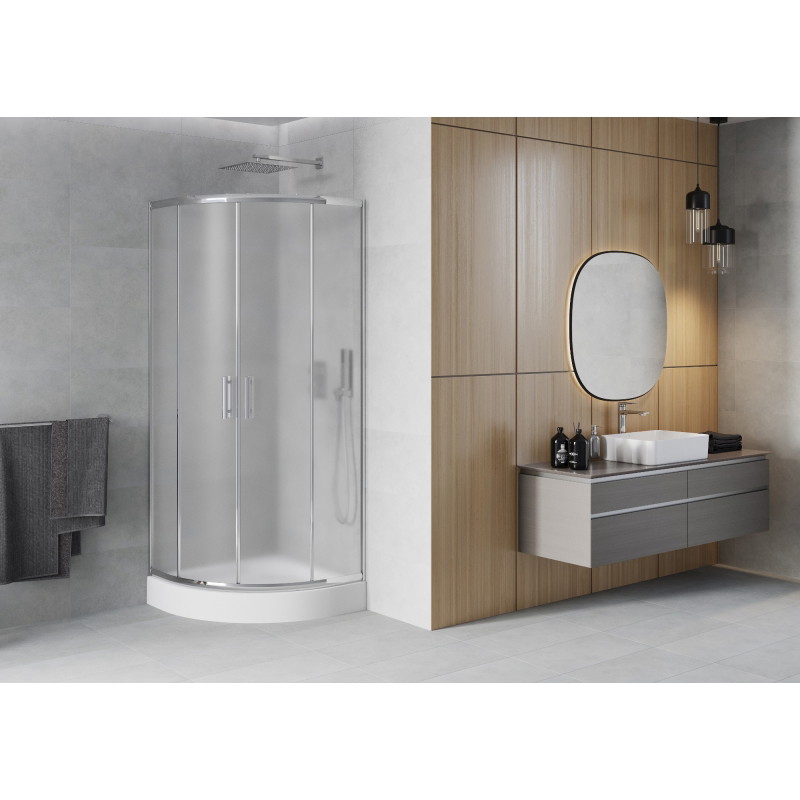 Mexen Rio cabina doccia semicircolare 70 x 70 cm, brina, cromo + piatto doccia, bianco - 863-070-070-01-30-4710
