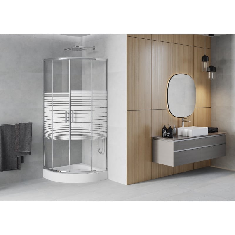Mexen Rio Semi-circular shower cabin 70 x 70 cm, white stripes, chrome + tray, white - 863-070-070-01-20-4710