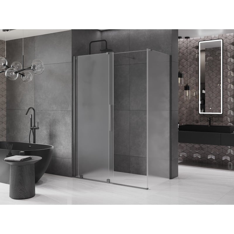 Mexen Velar Sliding Shower Cabin 130 x 75 cm, Frosted, Gun Gray Brushed - 871-130-075-31-66